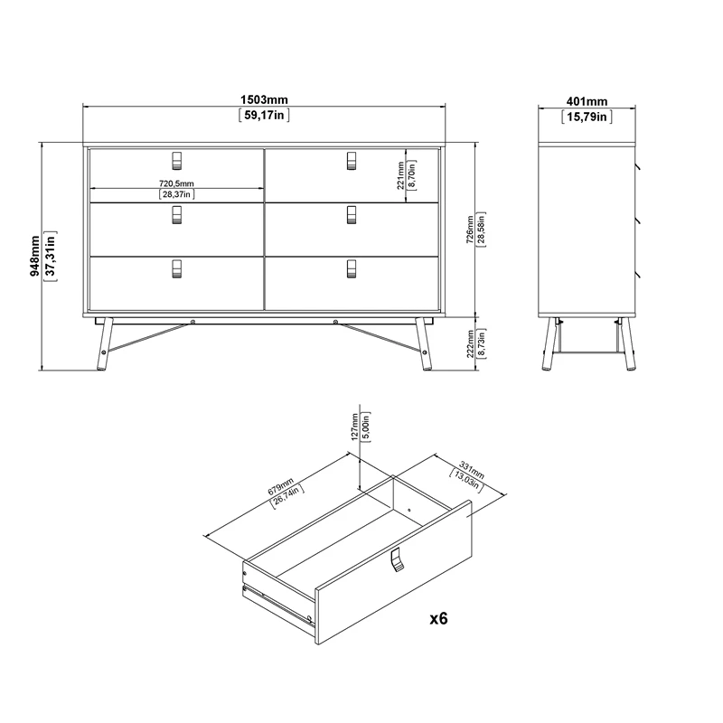 Best Sale 🛒 Tvilum Ry 6 Drawer Double 👗 Dresser In White Matte And Black ✔️ - Image 12