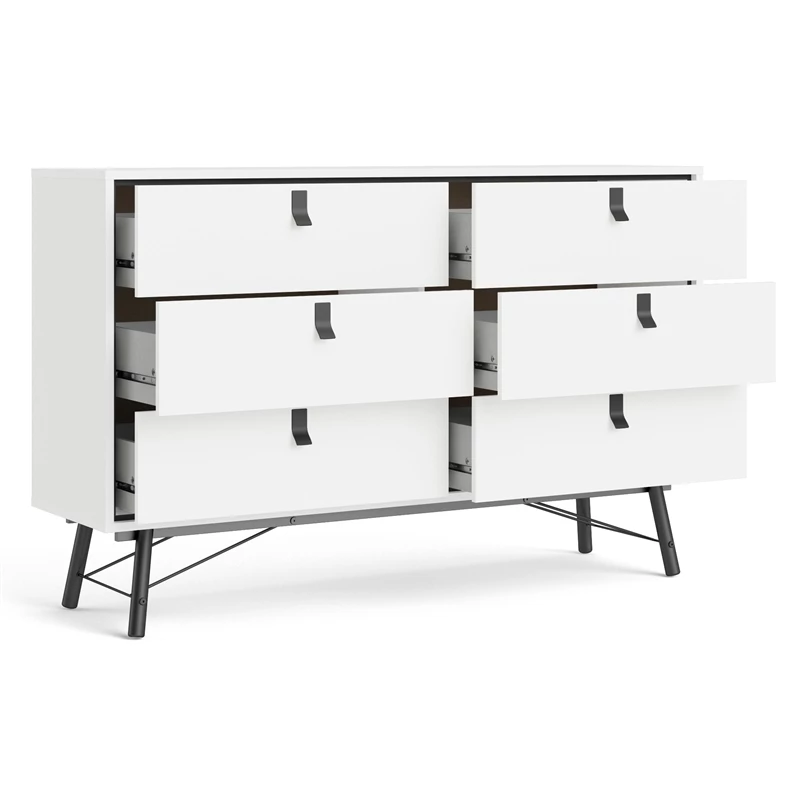 Best Sale 🛒 Tvilum Ry 6 Drawer Double 👗 Dresser In White Matte And Black ✔️ - Image 3