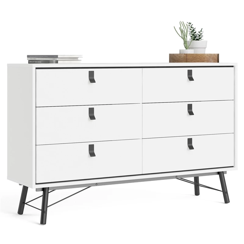 Best Sale 🛒 Tvilum Ry 6 Drawer Double 👗 Dresser In White Matte And Black ✔️ - Image 7