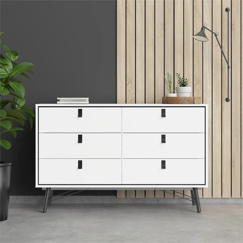 Best Sale 🛒 Tvilum Ry 6 Drawer Double 👗 Dresser In White Matte And Black ✔️ - Image 9
