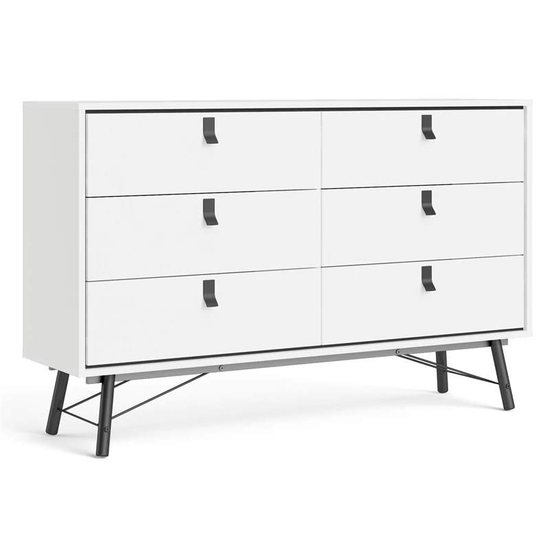 Best Sale 🛒 Tvilum Ry 6 Drawer Double 👗 Dresser In White Matte And Black ✔️
