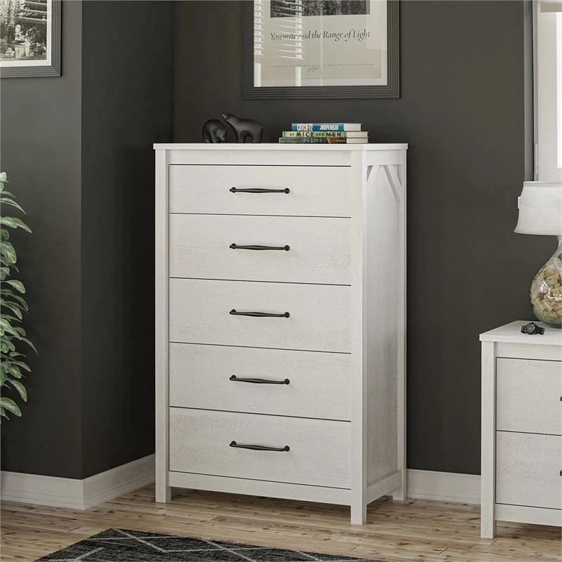 Discount 🤩 Ameriwood Home Augusta 5 Drawer Tall 👗 Dresser With Easy Assembly In Ivory Oak 🎁 - Image 3