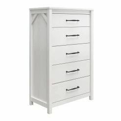 Discount 🤩 Ameriwood Home Augusta 5 Drawer Tall 👗 Dresser With Easy Assembly In Ivory Oak 🎁
