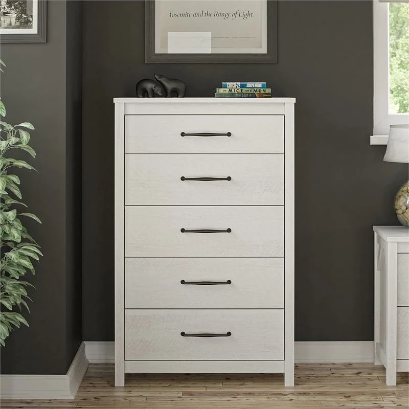 Discount 🤩 Ameriwood Home Augusta 5 Drawer Tall 👗 Dresser With Easy Assembly In Ivory Oak 🎁 - Image 2