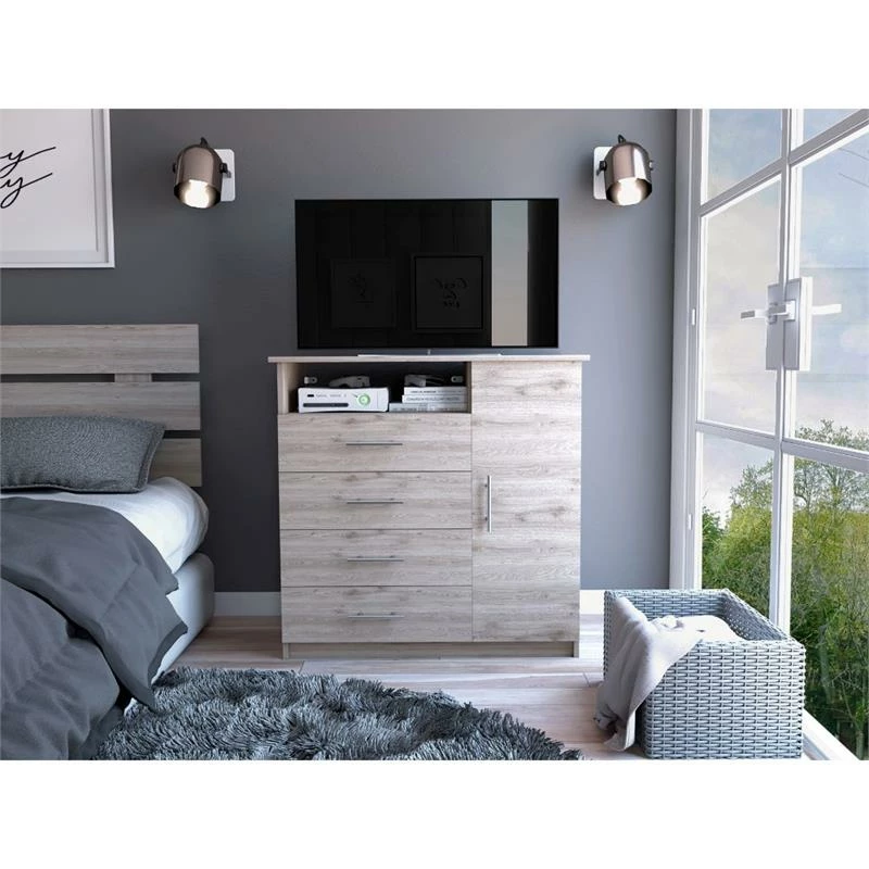 Wholesale 😉 Tuhome Furniture TUHOME Peru 4 Drawer 👗 Dresser - Light Gray Engineered Wood - For Bedroom 🛒 - Image 2