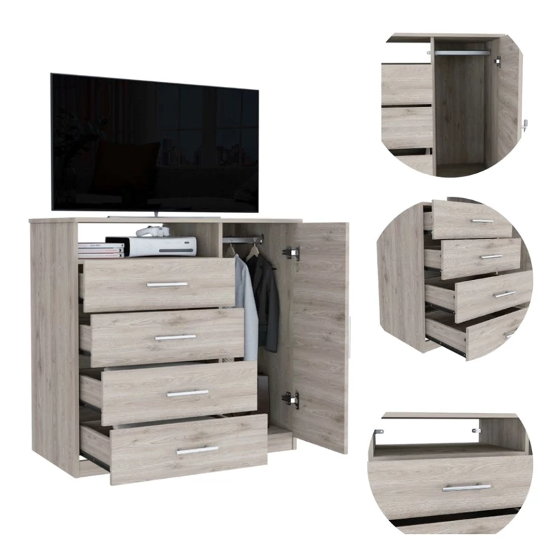 Wholesale 😉 Tuhome Furniture TUHOME Peru 4 Drawer 👗 Dresser - Light Gray Engineered Wood - For Bedroom 🛒 - Image 4
