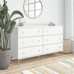 Deals 😉 Trent Home Engineered Wood Contemporary 6 Drawer 👗 Dresser In White 🧨