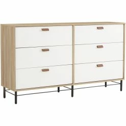 Buy 💯 Sauder Anda Norr Engineered Wood 6-Drawer 👗 Dresser In Sky Oak/White Accents 😀