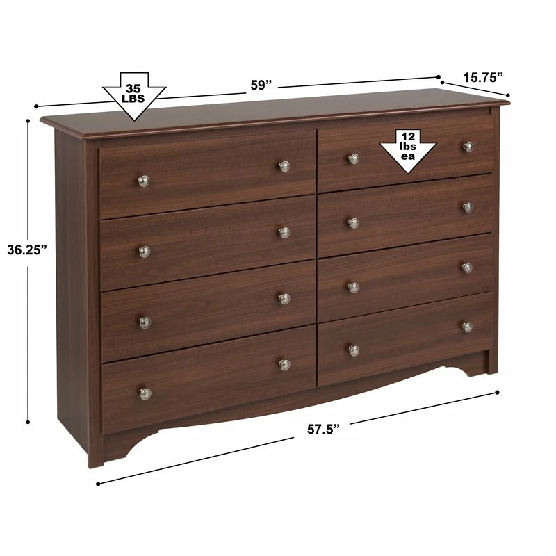 Best deal 😀 Prepac Monterey 8-Drawer Transitional Composite Wood 👗 Dresser In Cherry Brown ⭐ - Image 10