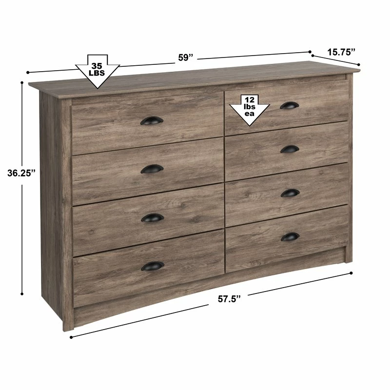 Discount 👏 Prepac Salt Spring 8-Drawer Transitional Composite Wood 👗 Dresser In Drifted Gray 👏 - Image 3