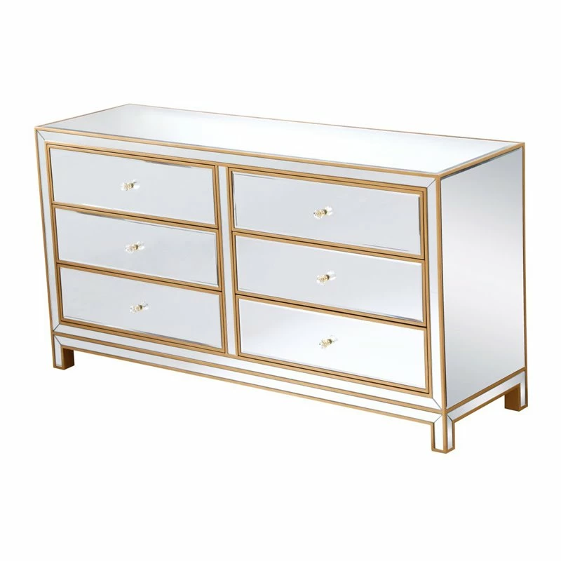 Wholesale ✨ Elegant Decor Reflexion 6-Drawer Solid Wood And MDF 👗 Dresser In Gold Finish 💯