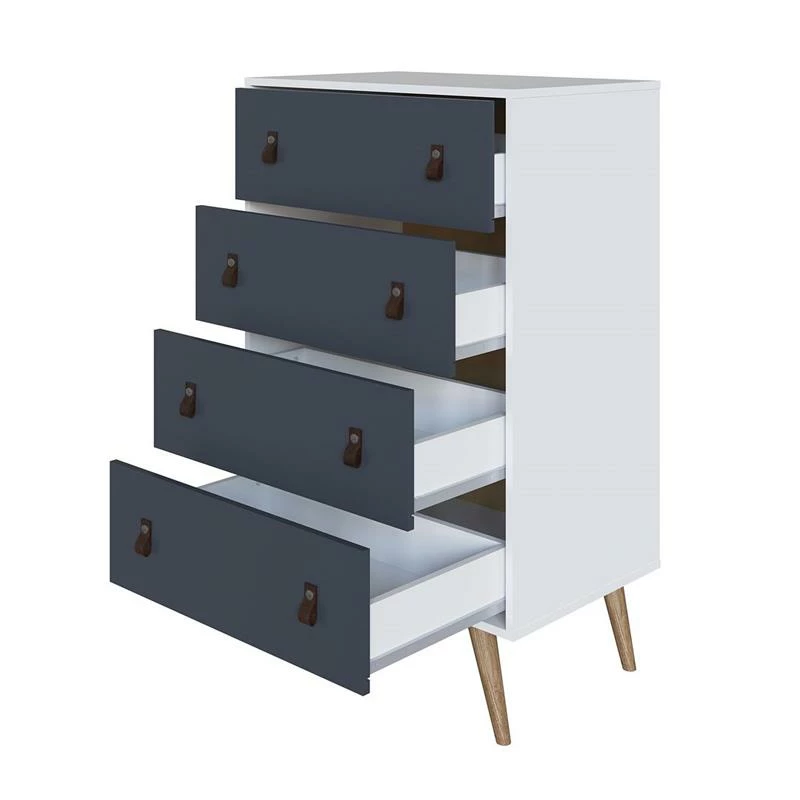 Outlet ❤️ Manhattan Comfort Amber Tall 👗 Dresser With Faux Leather Handles In White And Blue 🌟 - Image 4