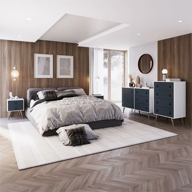 Outlet ❤️ Manhattan Comfort Amber Tall 👗 Dresser With Faux Leather Handles In White And Blue 🌟 - Image 5