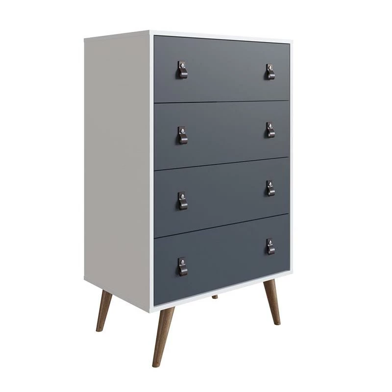 Outlet ❤️ Manhattan Comfort Amber Tall 👗 Dresser With Faux Leather Handles In White And Blue 🌟 - Image 6