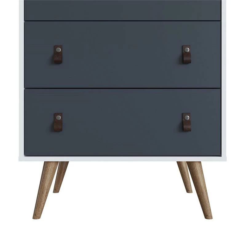 Outlet ❤️ Manhattan Comfort Amber Tall 👗 Dresser With Faux Leather Handles In White And Blue 🌟 - Image 8