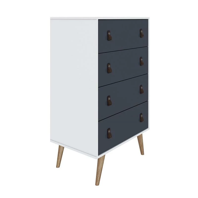 Outlet ❤️ Manhattan Comfort Amber Tall 👗 Dresser With Faux Leather Handles In White And Blue 🌟 - Image 9