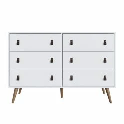 Coupon 💯 Manhattan Comfort Amber Double 👗 Dresser With Faux Leather Handles In White 👏