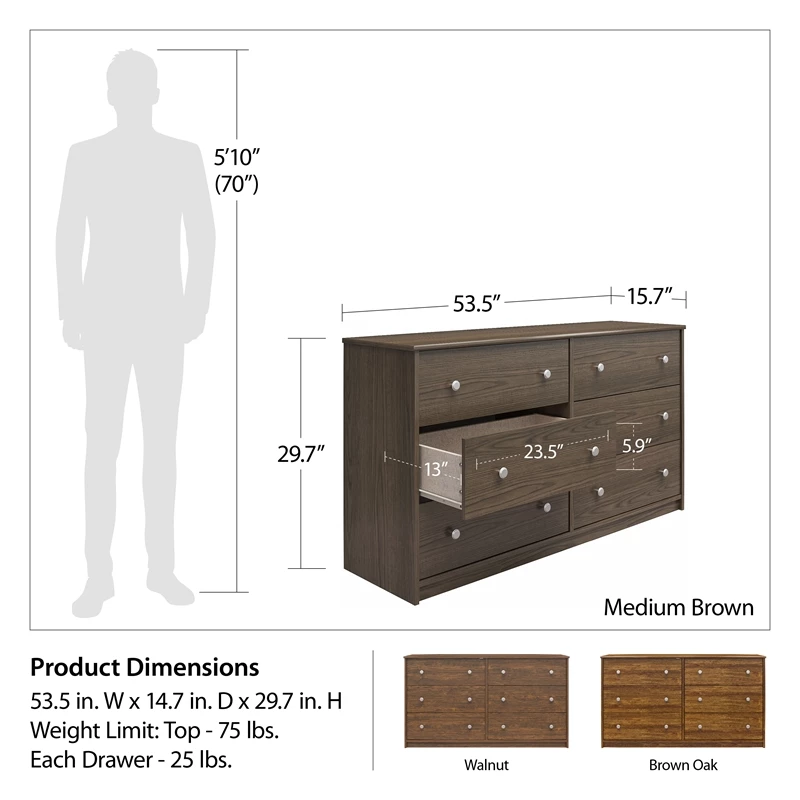 Budget ✨ Ameriwood Home Ellwyn 6 Drawer Wide 👗 Dresser In Brown Oak ⌛ - Image 6