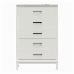 Outlet 🎉 Ameriwood Home Lynnhaven Tall 5 Drawer 👗 Dresser In White W/ White Marble Top 👏