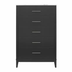 Hot Sale ๐ฅฐ Ameriwood Home Lynnhaven Tall 5 Drawer ๐ Dresser In Black W/ White Marble Top ๐