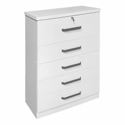 Discount 🌟 Better Home Products Xia 5 Drawer Chest Of Drawers In White 👏