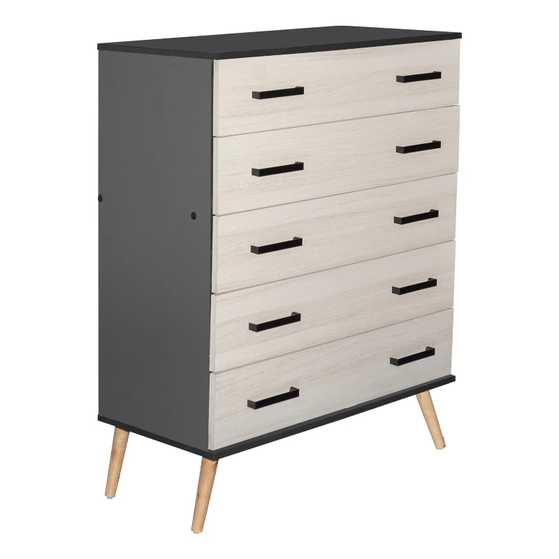 Buy 🎁 Better Home Products Eli Mid-Century Modern 5 Drawer Chest Dark Gray & Honey Oak ✔️ - Image 2