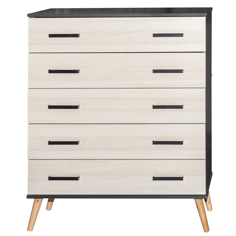 Buy 🎁 Better Home Products Eli Mid-Century Modern 5 Drawer Chest Dark Gray & Honey Oak ✔️ - Image 3