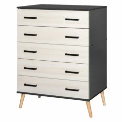 Buy ๐ Better Home Products Eli Mid-Century Modern 5 Drawer Chest Dark Gray & Honey Oak โ๏ธ