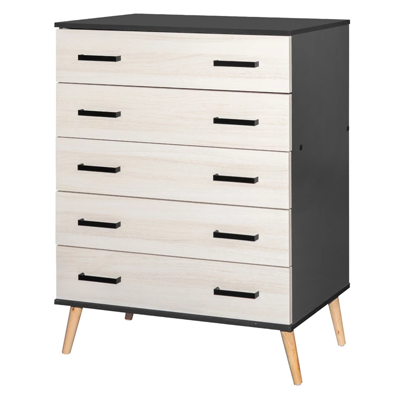 Buy 🎁 Better Home Products Eli Mid-Century Modern 5 Drawer Chest Dark Gray & Honey Oak ✔️