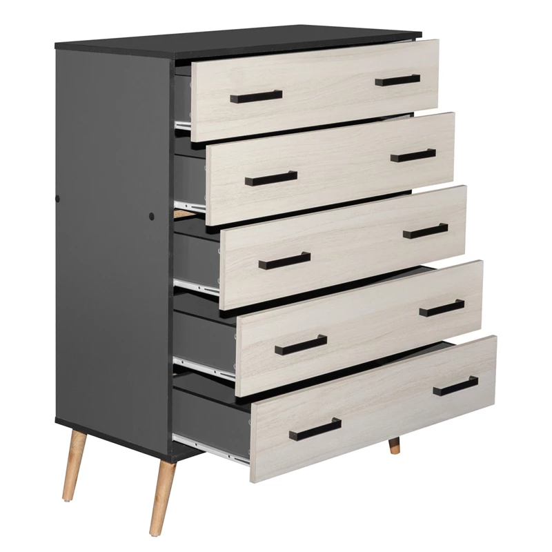 Buy 🎁 Better Home Products Eli Mid-Century Modern 5 Drawer Chest Dark Gray & Honey Oak ✔️ - Image 4