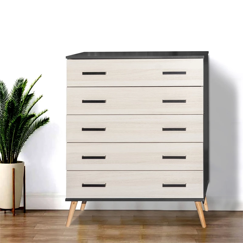 Buy 🎁 Better Home Products Eli Mid-Century Modern 5 Drawer Chest Dark Gray & Honey Oak ✔️ - Image 5