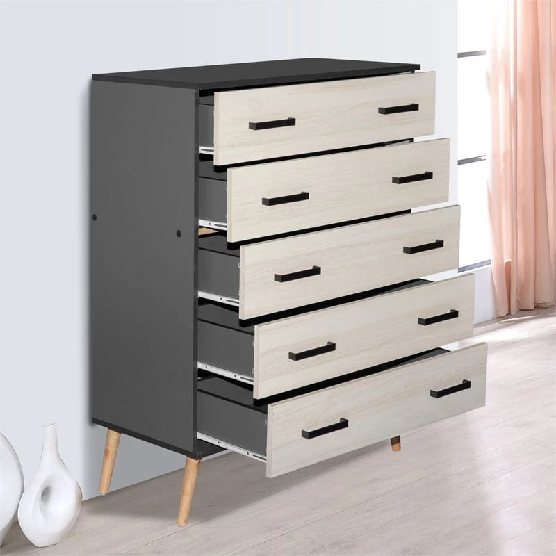 Buy 🎁 Better Home Products Eli Mid-Century Modern 5 Drawer Chest Dark Gray & Honey Oak ✔️ - Image 6