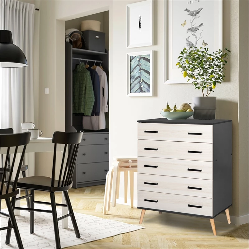 Buy 🎁 Better Home Products Eli Mid-Century Modern 5 Drawer Chest Dark Gray & Honey Oak ✔️ - Image 7