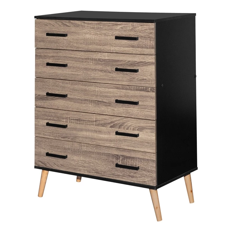 Cheapest 🎉 Better Home Products Eli Mid-Century Modern 5 Drawer Chest In Black & Sonoma Oak 🔔