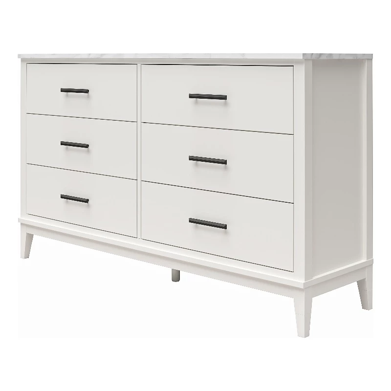 Cheapest ๐ Ameriwood Home Lynnhaven Wide 6 Drawer ๐ Dresser In White W/ White Marble Top ๐ฅฐ