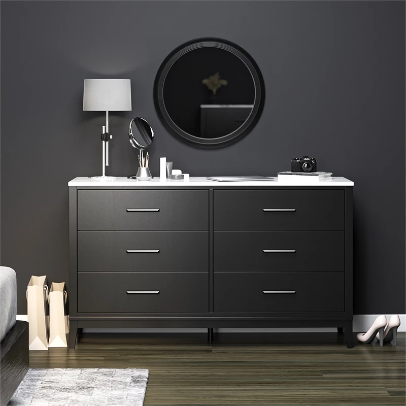 New ๐ Ameriwood Home Lynnhaven Wide 6 Drawer ๐ Dresser In Black W/ White Marble Top ๐คฉ - Image 8