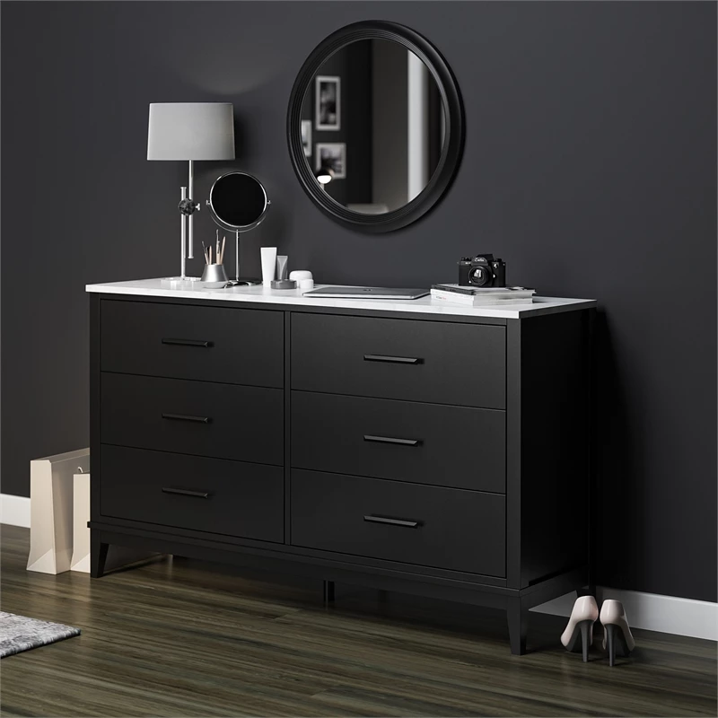 New ๐ Ameriwood Home Lynnhaven Wide 6 Drawer ๐ Dresser In Black W/ White Marble Top ๐คฉ - Image 7