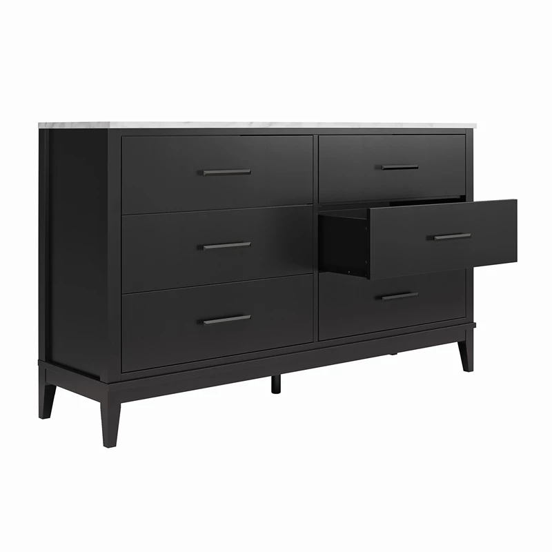 New ๐ Ameriwood Home Lynnhaven Wide 6 Drawer ๐ Dresser In Black W/ White Marble Top ๐คฉ - Image 6