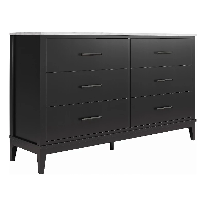 New ๐ Ameriwood Home Lynnhaven Wide 6 Drawer ๐ Dresser In Black W/ White Marble Top ๐คฉ