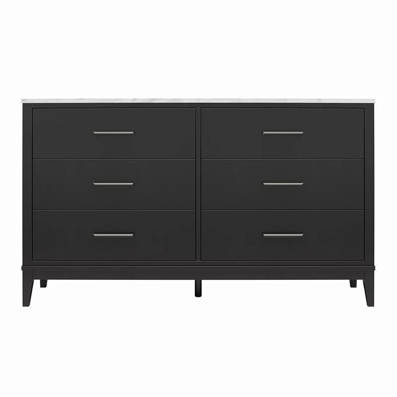 New ๐ Ameriwood Home Lynnhaven Wide 6 Drawer ๐ Dresser In Black W/ White Marble Top ๐คฉ - Image 9