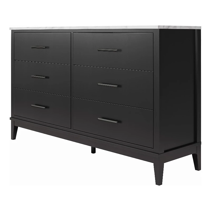 New ๐ Ameriwood Home Lynnhaven Wide 6 Drawer ๐ Dresser In Black W/ White Marble Top ๐คฉ - Image 5