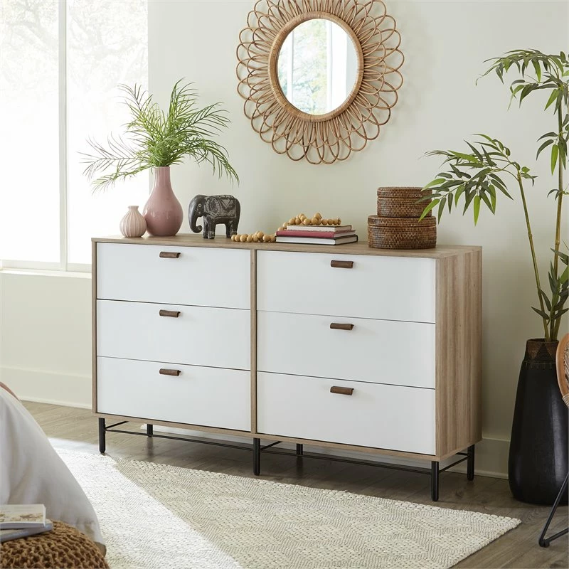 Wholesale ๐ Pemberly Row Engineered Wood 6-Drawer ๐ Dresser In Sky Oak/White Accents ๐ฏ - Image 3
