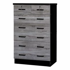 Outlet ❤️ Better Home Products Cindy 7 Drawer Chest Wooden 👗 Dresser In Gray & Black 🎉