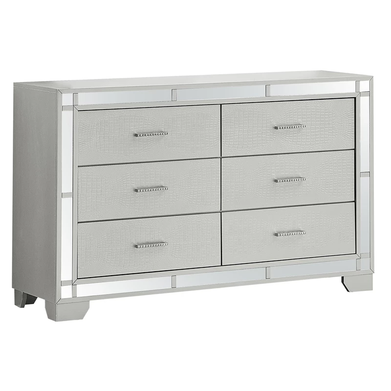 Budget 🎁 Maklaine Modern Wood 6 Drawer 👗 Dresser Silver Champagne Finish 💯 - Image 6