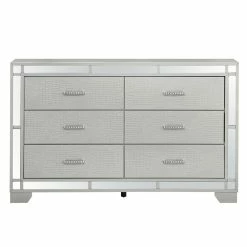 Budget 🎁 Maklaine Modern Wood 6 Drawer 👗 Dresser Silver Champagne Finish 💯