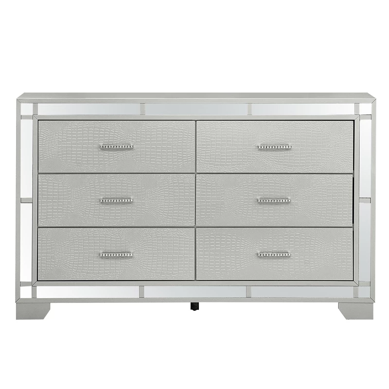 Budget 🎁 Maklaine Modern Wood 6 Drawer 👗 Dresser Silver Champagne Finish 💯