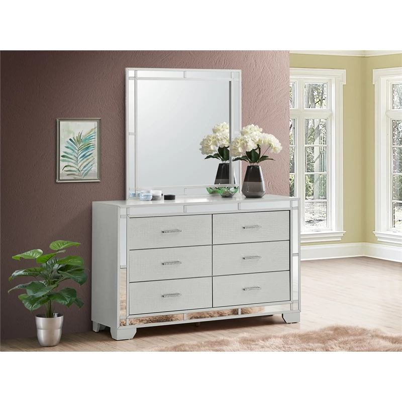 Budget 🎁 Maklaine Modern Wood 6 Drawer 👗 Dresser Silver Champagne Finish 💯 - Image 7