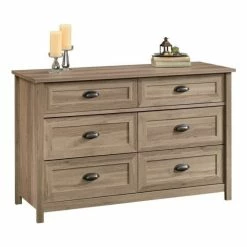 Hot Sale 🌟 Sauder County Line Engineered Wood 6 Drawer 👗 Dresser In Salt Oak 😍